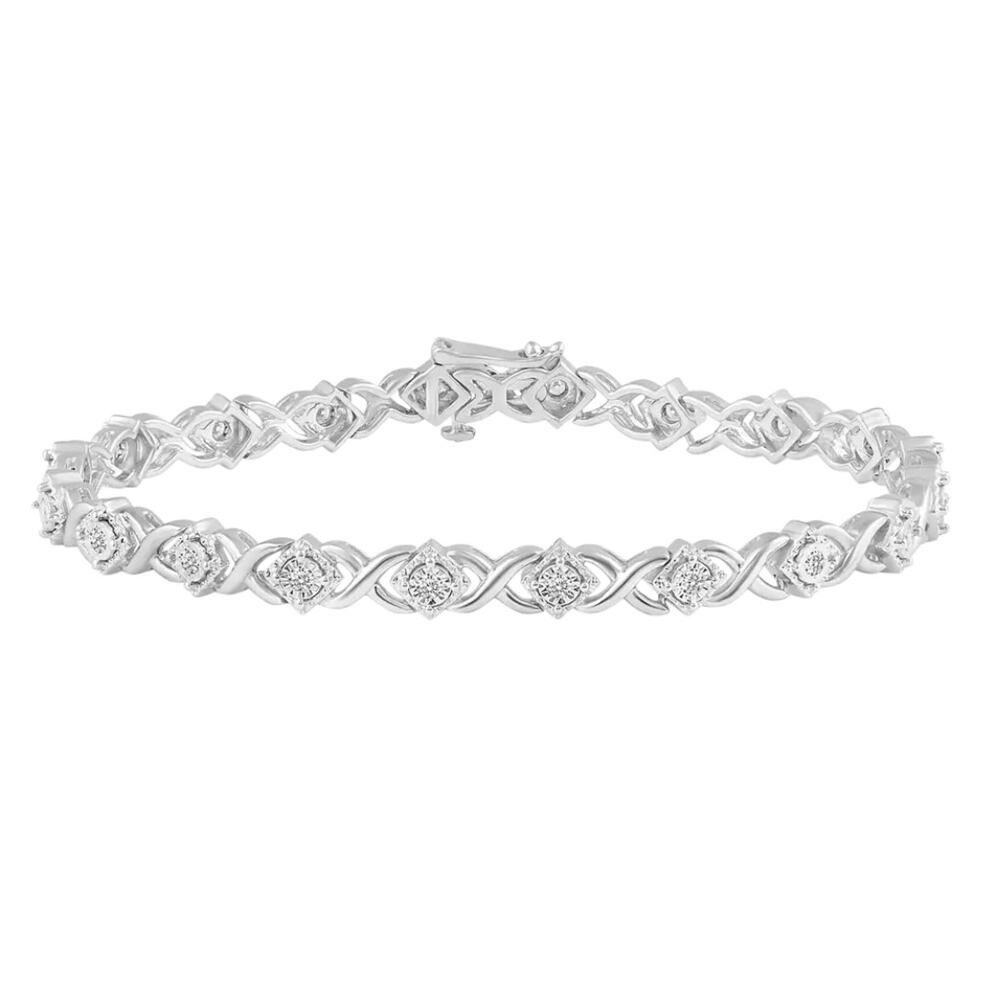 1/2 CT TW DIAMOND TENNIS BRACELET 7" XO SQUARE IN STERLING SILVER